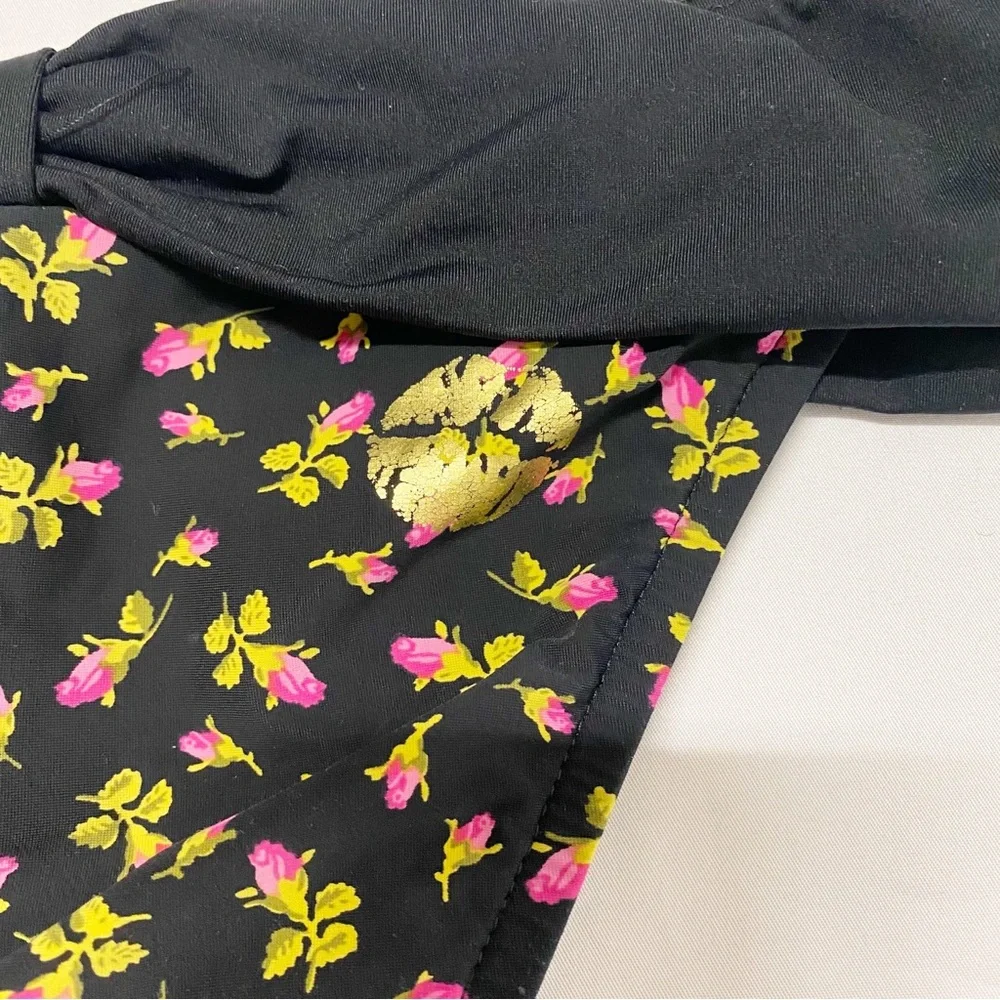 •SOLD• Betsey Johnson Vintage Black, Pink & Leopard Ditsy Floral Print Bikini - Picture 5 of 11